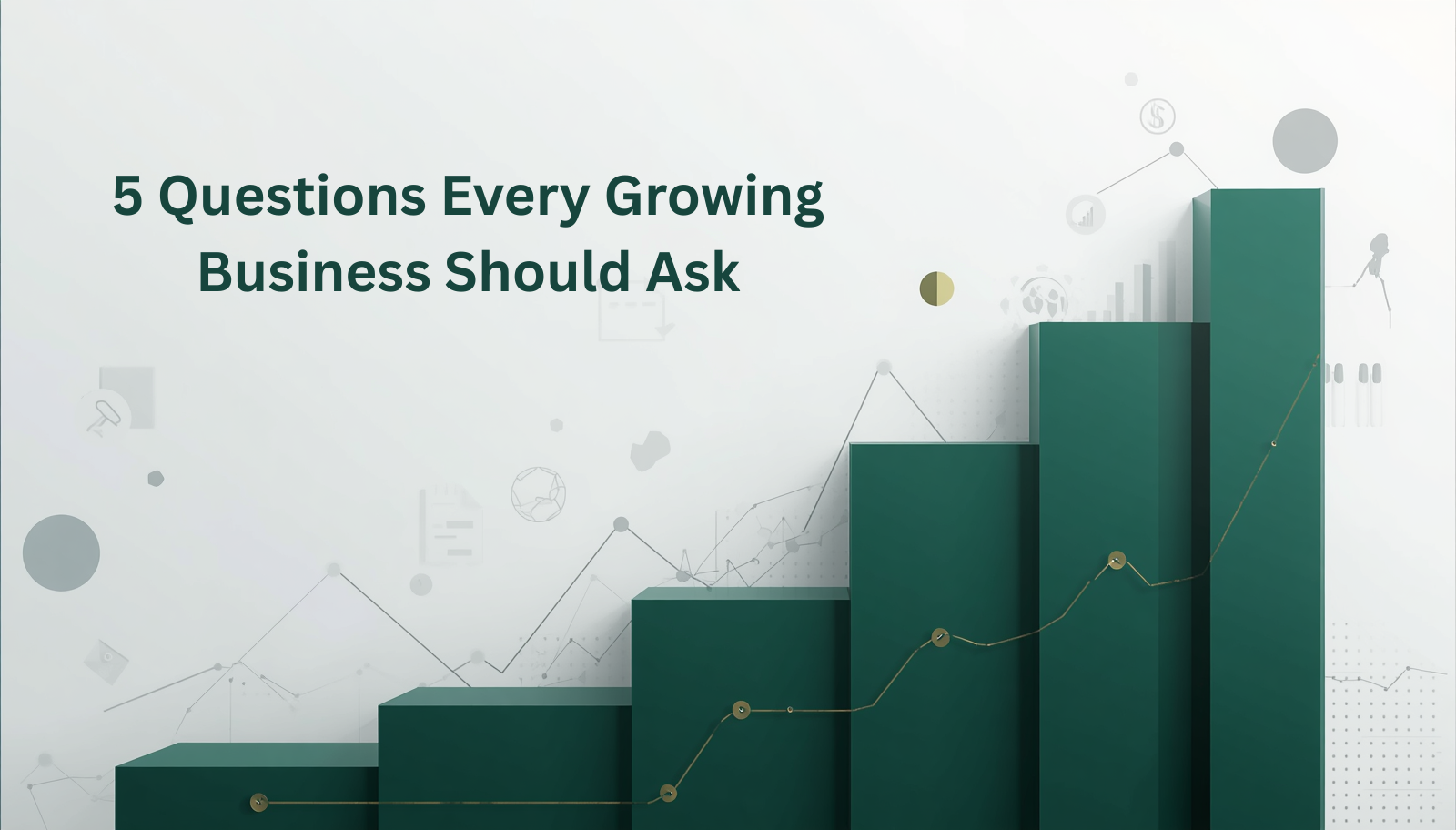 Minimalist business growth illustration with financial charts, strategic planning elements, and an upward growth path representing business expansion.